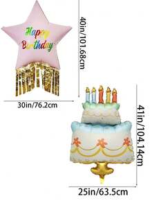 2pcs/Set Pink Tassel Birthday Star Foil Balloon Set, Main Birthday Party Decoration Balloons, Indoor Room Decor, First Birthday Decoration Balloons - Birthday - View 6
