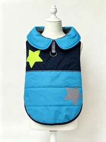 1pc Colorblock Star Pattern Dog Winter Vest With D-Ring And Peter Pan Collar, Pet Coat, Suitable For Cold Weather Outdoor Wear, Fits Small To Medium Dogs - Baby Blue - View 3