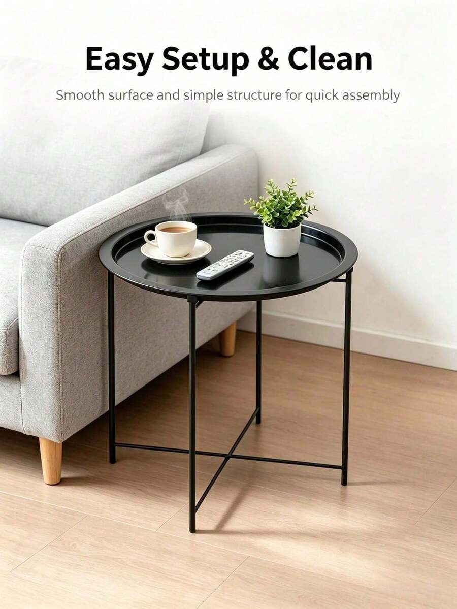 Nordic Style Round Iron Metal Side Table, Detachable Nightstand Cabinet, Folding Round Decorative Table, Modern Minimalist Small Coffee Table With Foldable Table Legs, Suitable For Living Room And Bedroom, Outdoor Garden Side Coffee Table - Multicolor - View 1