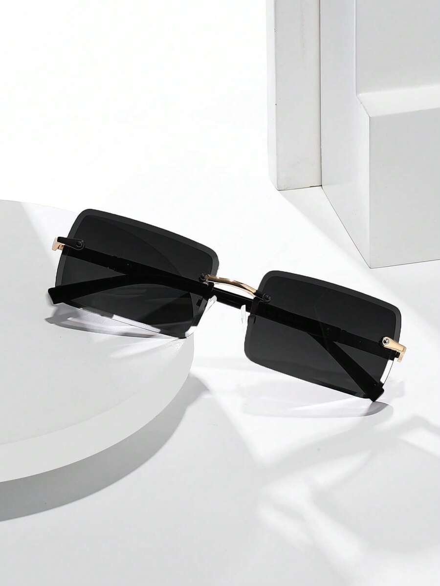 Vintage Square Rimless Fashion Glasses, Classic Eyewear Style, Unisex, Suitable For Outdoor Travel, Beach And Casual Occasions - Multicolor - View 1