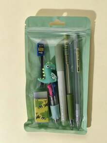 1 Set 6pcs Cute Pencil Eraser Ballpoint Pen Gift Student Cartoon Stationery Set - Multicolor - View 9