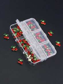30pcs/Box Diamond Cherry Mixed 3D Nail Art Decor, With Green Leaves And Stems, Perfect For Jewelry Making And Crafting, Jewelry Making Pendants Nail Charms - Multicolor - View 6