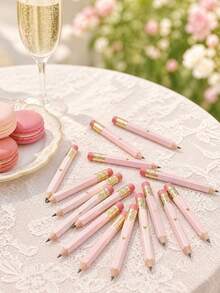 1-50pcs Mini Heart-Shaped Gold Foil Pencils With Erasers, 4inch/10cm Mini HB Hexagonal Golf Pencils With 1 Pencil Sharpener, Gift For Wedding (Pimk) - Pink - View 5