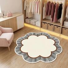 1pc Floral Asymmetrical Striped Rug, Black And White Radial Striped Floral Pattern Design, Style, Suitable For Living Room Coffee Table Side, Bedroom Bedside, Study, Dressing Room, Sofa Side, Makeup Vanity, Dressing Area, Showroom, Decorative Rug, Bedroom Decor, Small Rug, Carpet, Washable Rug - Multicolor - View 4