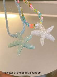 1件波希米亞風彩色珠子海星樹脂項鍊，適合夏季海灘度假 - 海星 - 查看 2