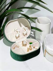 Customized Name Velvet Travel Jewelry Box, Portable Oval Zipper Jewelry Storage Box, Personalized Bridesmaid Birthday Wedding Women Gift - Multicolor - View 8