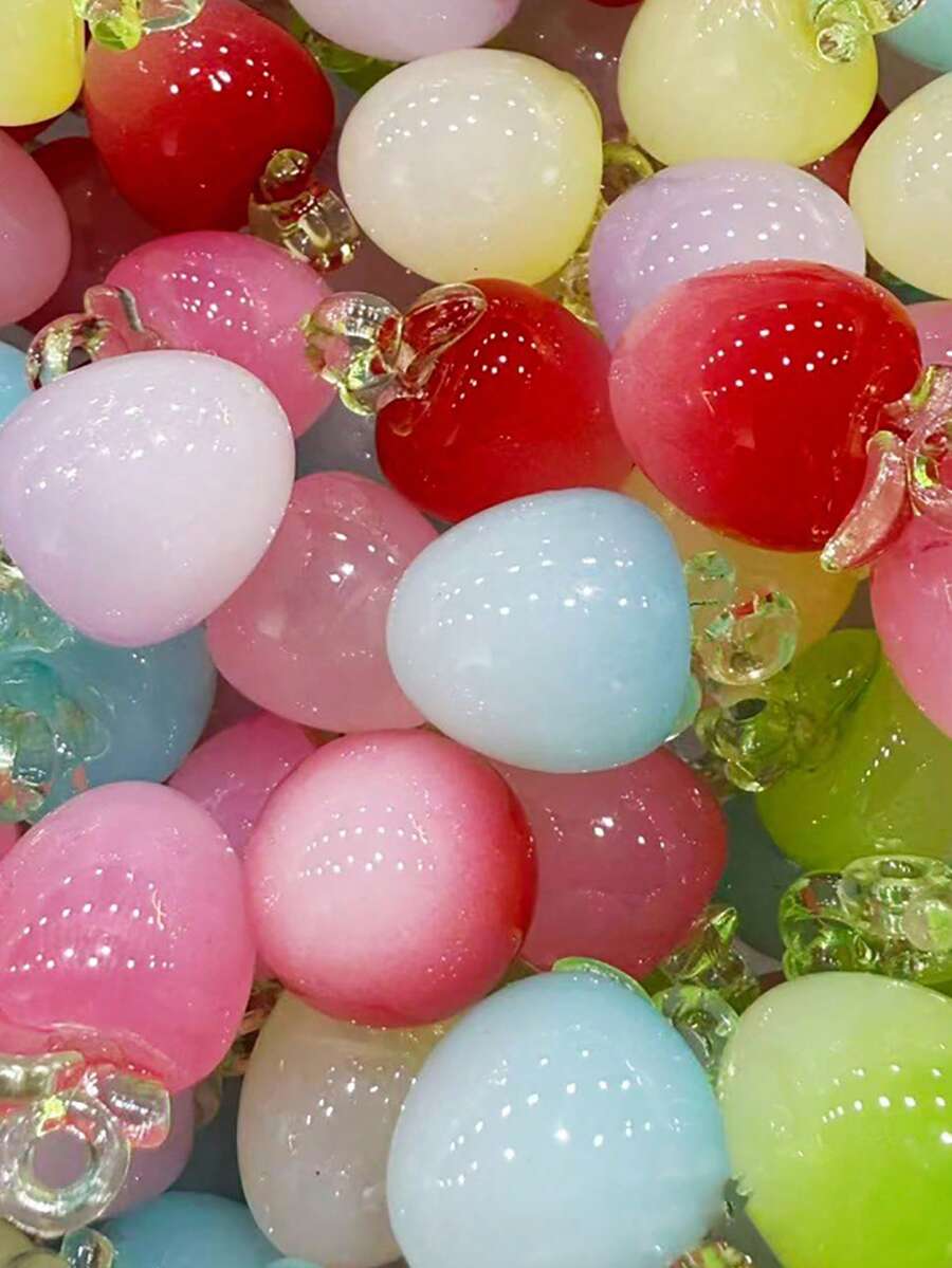 6pcs Random Color UV Plated Transparent Dual-Tone Gradient Cherry Beaded Pendant DIY Phone Strap Car Charm Bag Chain Jewelry Pendant Accessories - Multicolor - View 1