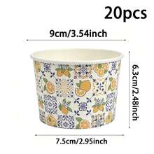 Lemon & Tile Pattern Ice Cream Cups, Mediterranean Floral Design, Disposable Dessert Bowls, Suitable For Cold Drinks, Frozen Yogurt, Ice Cream, Pudding And Snacks, Perfect For Adult Summer Vacation Parties, Wedding Catering, Food Market Vendors And Snack Service - Multicolor - View 8