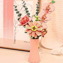 DIY Wooden Flower 3D Puzzle Building Kit With Vase, Hand‑Assembled Artificial Floral Bouquet Model, Art Desktop Home Table Decor Ornament Gift - Multicolor - View 2