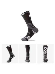 3 Pairs Men's Contrast Color Basketball Mid-Calf Socks, Cushioned Shock-Absorbing Breathable Training Sports Fitness Socks - Multicolor - View 6