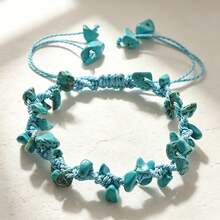 1Pc Boho Handmade Natural Crushed Crystal Bracelet Adjustable Summer Beach Dainty Stackable Bangle Wristband Jewelry Gift For Women - Multicolor - View 2