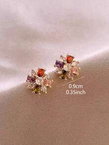 1 Pair Fashionable Exquisite Artificial Zirconia Flower Decor Stud Earrings Suitable For Women Party And Casual Wear - Colorful - View 6
