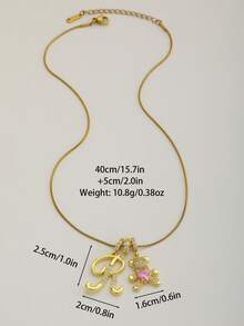 1pc Exquisite Cute Pink & Initial Pendant Necklace, Suitable For Girls Anniversary Party, Birthday Gift, Children's Day And Daily Wear - Gold - View 5