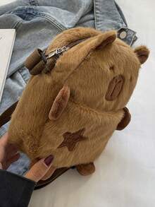 XD Cute Capybara Plush Children's Crossbody Bag, Lightweight Daily Commute Shoulder Bag, With Adjustable Strap, Zipper Closure And Polyester Lining, Cartoon Capybara Bag - Coffee Color Suitable For Valentine's Day/Halloween Kids Gift - Multicolor - View 5