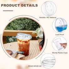 1/10/20/30/40/50/100pcs Clear Cups With Direct Drinking Lids, Transparent Design, Suitable For Coffee, Smoothies, Soda, Party Drinks, Bubble Tea And Iced Drinks, Party Beverage Clear Cups, Lid Function - Clear - View 7