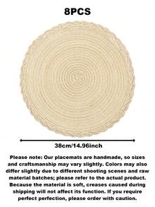 1/4/6/8/12pcs Bohemian Style Woven Round Placemats, Solid Color Braided Edge, Non-Slip Tabletop Mats For Home, Kitchen, Dining, Suitable For Holidays, Parties, Birthdays, Weddings, Banquets - Beige - View 15