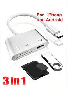 三合一多功能Type-C读卡器，兼容电脑和智能手机/Micro SD/USB连接 - 彩色 - 查看 2