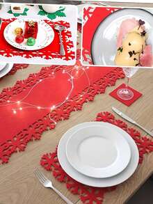 12/1pc Set Christmas Snowflake Felt Placemats - Non-Slip, Includes Snowflake Shaped Placemats And Coasters, Suitable For Christmas Theme Parties, Christmas Dinner Table Decor, Christmas Home Decor, Cafe Decor, Restaurant Holiday Decor - One Size Fits All - View 6
