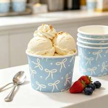 Bow Pattern Ice Cream Cups, Minimalist Ribbon & Star Print, Disposable Dessert Bowls, Suitable For Cold Drinks, Frozen Yogurt, Ice Cream, Pudding And Snacks, Perfect For Adult Elegant Parties, Bridal Showers, Wedding Receptions, Garden Gatherings And Catering Services - Multicolor - View 2