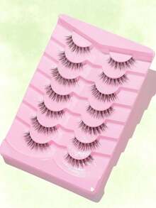 5/7 Pairs Natural Long Curly Voluminous Transparent Stem Cross-Style Fish Tail False Eyelashes 3D Effect, Natural Short Style - Black - View 11