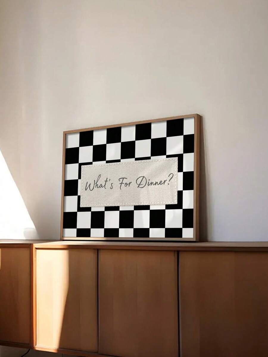 1pc Canvas Wall Art, Framed/Unframed Optional, "What To Eat Tonight?" Black And White Striped Canvas Wall Art, Modern Calligraphy Style Quote Print, Fashionable Kitchen And Dining Room Typography Art, Stylish Home Decor Gift For Foodies, Home Decor, - Letter a - View 1