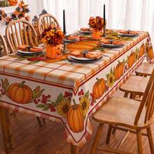 1pc Thanksgiving Autumn Pumpkin Sunflower Print Rectangular Tablecloth, Suitable For Holidays, Parties, Birthdays, Dinner Parties, Restaurant Table Decor, Autumn/Winter Home Decoration - Multicolor - View 3