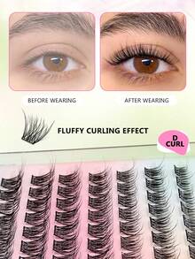Asiteo 70pcs Cluster Self-Adhesive False Eyelashes, Natural Look, Pre-Glued, DIY Eyelash Extensions, No Glue Needed To Wear, Suitable For Daily Use, Eyelash Clusters, Single False Eyelashes - D - View 4