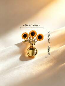Vintage Gold Metal Sunflower Brooch, Women's Multi-Functional Clothing Accessory, Daily Commute Party Supplies, Holiday Gift - Gold - View 8