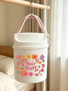 Stylish Cosmetics Print Swing Lid Car Trash Can, Detachable Hanging Rope,Multifunctional Desktop Sundry Storage Bucket, Makeup Brush Holder, Car Interior Decor, Back To School Holiday Gift,Household Essentials And Portable Travel Containers - Multicolor - View 4
