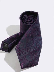 1pc Purple Base Vintage Floral Jacquard Shiny Tone Formal Party Dress Shirt Decorative Tie - Multicolor - View 4