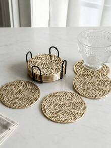 12pcs Gold Hollow Drink Coasters, Washable Table Decor, Non-Slip Tableware Mats, Breathable And Heat-Dissipating, Lightweight And Easy To Store, Suitable For Restaurants, Cafes, Homestays, Fit For Afternoon Tea, Festivals, Parties, Gatherings, Birthdays, Weddings, Dinner Parties. - Multicolor - View 1