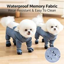 Waterproof Anti-Slip Dog Boots Dirt-Proof Pet Paw Protection Shoes Adjustable Dog Overalls Jumpsuit With Buckle Pet Supplies - Dusty Blue - View 5
