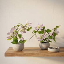 1pc Premium Artificial Clematis Bonsai, Faux Flower Decor, Suitable For Home Bedroom, Aromatherapy Tabletop Arrangement, Living Room Office, Coffee Table Desktop Decoration Display (With Pot) - Mauve Purple - View 6
