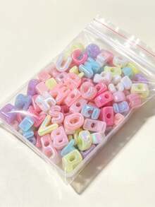 110pcs Mixed Random Rainbow Color UV Coated Acrylic Letter Beads, DIY Jewelry Making Bracelet Keychain Accessories - Multicolor - View 9