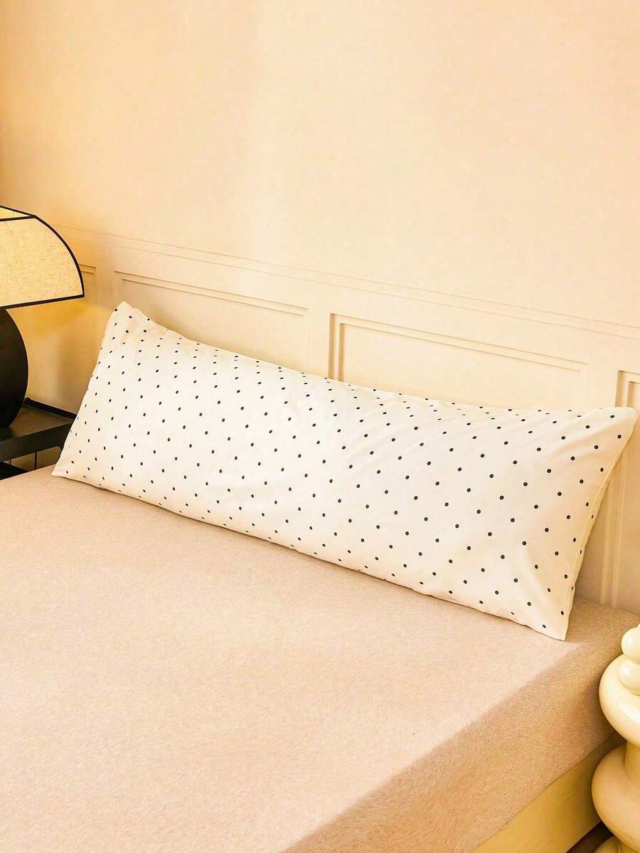 1pc 100% Beige & Black Polka Dot Print Pillow Case (Pillow Insert Not Included), Soft & Breathable, Envelope Closure, Suitable For Bed, Sofa, Living Room Decor, Country Style, Size 20"X54", Decorative Pillow Case, Washable, Suitable For Men & Women - White - View 1