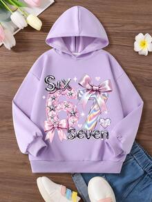 2pcs Hoodie Set, Printed With Number 67 And Bow Pattern, Paired With Simple Casual Wide Leg Pants, Comfortable Autumn/Winter New Outfit - Mauve Purple - View 4