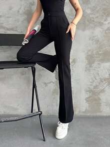 Elegant Casual Commute Minimalist Daily Office Straight Leg Business Trousers Black - Black - View 2