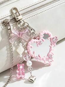 1pc Fresh Versatile Bear Heart Pendant Bag Charm Phone Charm Dopamine Gemstone Mirror Decor Bag Accessory - Multicolor - View 2