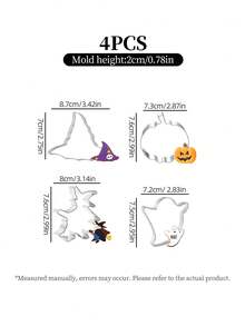 4/5/6Pcs Stainless Steel Halloween Cookie Cutter Set, Pumpkin Ghost Bat Witch Hat Black Cat Shaped Biscuit Molds, DIY Baking Tools For Halloween Party Decor - View 8