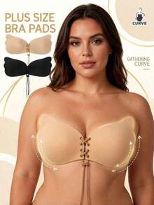 1/2pcs Black Skin-Tone Dual-Color Wing-Shaped Drawstring Self-Adhesive Bra, Minimalist Invisible Nylon Fabric, Wing-Shaped Cups With Adjustable Drawstring Ties, Honeycomb Adhesive Points With Center Glue-Free Protection, Shaping Body Lines, Suitable For Wedding Dress, Evening Gown, Backless Outfits, Weddings, Parties, Commuting, Vacation - Drawstring - View 1