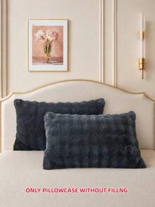 1pc Dark Gray Faux Fur Pillowcase (No Filling), Decorative Modern Flannel Plush Throw Pillow Cover, Zipper Closure, Suitable For Bedding, Home, Sofa, Living Room, Warm - Dark Grey - View 1