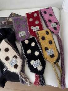1PC Women's Knitted Ear Warmer Headband, Autumn/Winter New Student Warm Versatile Hat Red Scarf, Gift, Double-Sided Dual-Color Winter Small Scarf - Multicolor - View 5