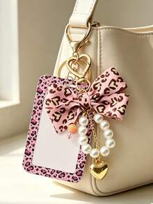 Leopard Print Bow Badge Lanyard, Pearl Heart Keychain Card Holder, Suitable For Women's Office And School Use, Ideal Gift For Back To School Or Back To Work - Multicolor - View 9
