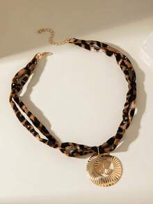 1pc+2pcs/ Personalized Fabric Polyester Leopard Print Cross Vortex Starfish Pendant Necklace, Suitable For Women's Daily Vintage Outfit Jewelry Gift - Multicolor - View 8