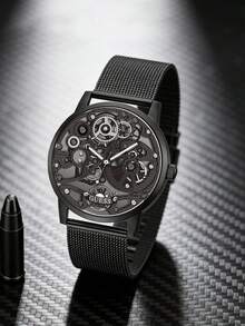 Guess Men's Vintage Styled Openwork Watch Rich Chocolate Leather Strap Warm Tone Bezel Roman Numeral Track Analog Quartz Wristwatch Business Promotions Gift - one-size - View 12