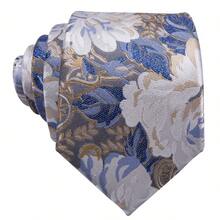 5Pcs Men Haze Blue Floral Jacquard Tie Pocket Square Cufflinks Ring Tie Clip Set, Random Cufflink Pattern, Accessories For Wedding - Dusty Blue - View 4