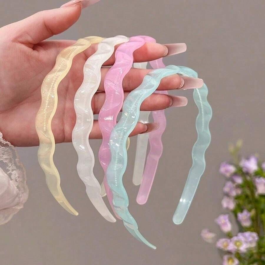4pcs/2pcs/1pc Mermaid Princess Transparent Jelly Color Acrylic Wavy Headband, Non-Slip With Teeth, For Face Washing, Transparent Hairband, Women's Vacation Hair Accessory - Multicolor - View 1