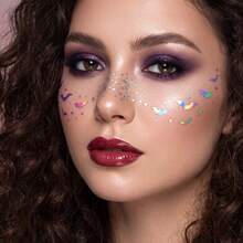 Halloween Holographic Freckles Temporary Tattoos-4pcs, Iridescent Rainbow Bat Spider Web Star Freckle Fake Tattoo Stickers, Shiny Laser Colorful Pattern Facial Decals, Waterproof Long-Lasting, Cosplay Party For Women Girls, Rave Accessories - Multicolor - View 6