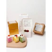 5pcs 4-Inch Basque Cheesecake Boxes For Wedding Season, Birthday White Cardboard Cupcake Boxes 15.2*15.2*7.7cm Paper Packaging Boxes For Daily Pastry, Ins Minimalist Muffin Boxes For Baking Packaging, Suitable For Cookies, Candies, Chocolates, Donuts, Halloween, Christmas Candy And Dessert Cake Boxes - Paper - View 11