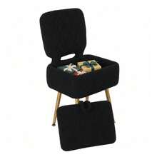 Techigher Sherpa Fleece Vanity Chair With Storage, Dressing Table Stool With Foldable Backrest & Metal Legs, Soft Sherpa Makeup Chair Storage Ottoman For Bedroom, Dressing Room - Multicolor - View 8